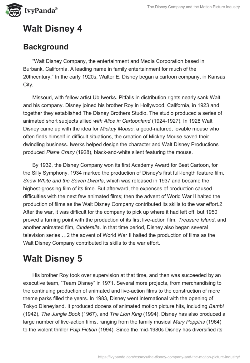 The Disney Company and the Motion Picture Industry. Page 2