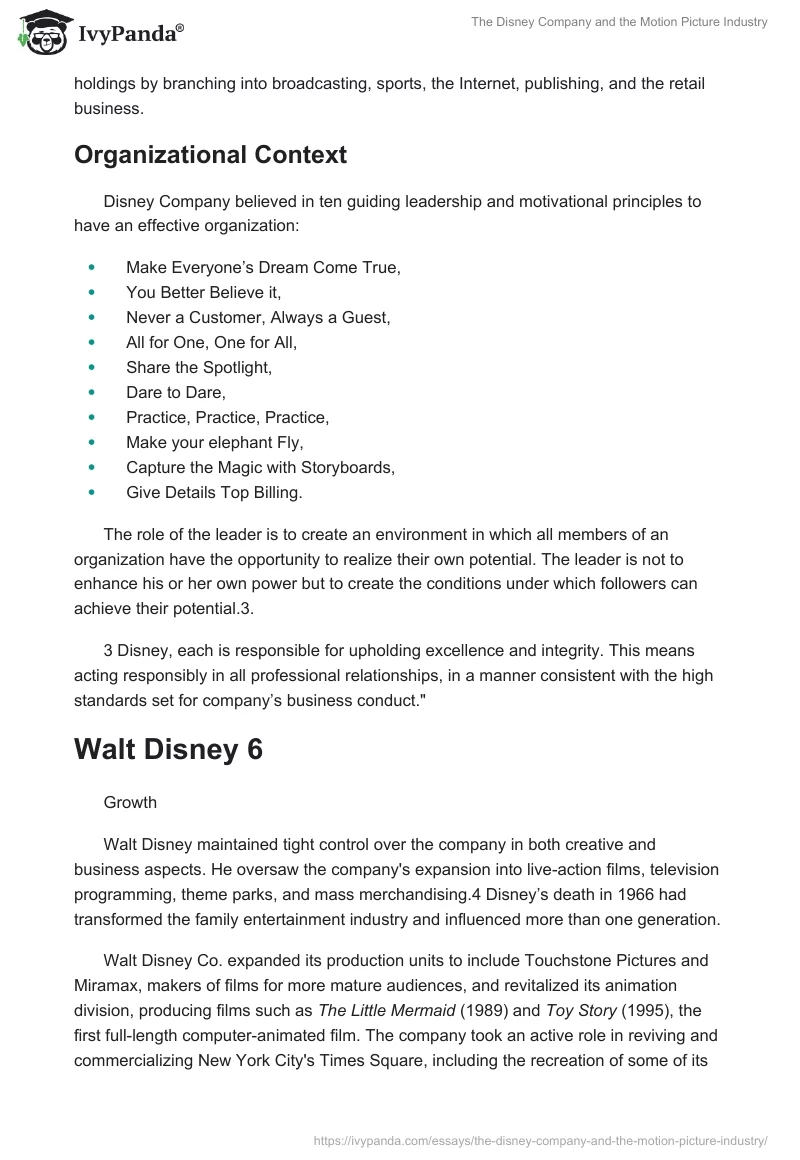 The Disney Company and the Motion Picture Industry. Page 3