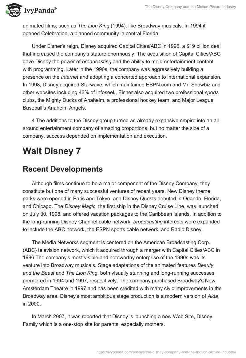 The Disney Company and the Motion Picture Industry. Page 4