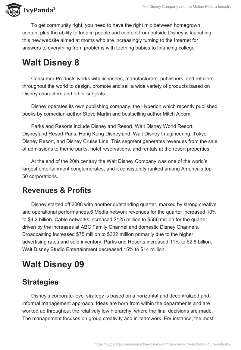 The Disney Company and the Motion Picture Industry. Page 5