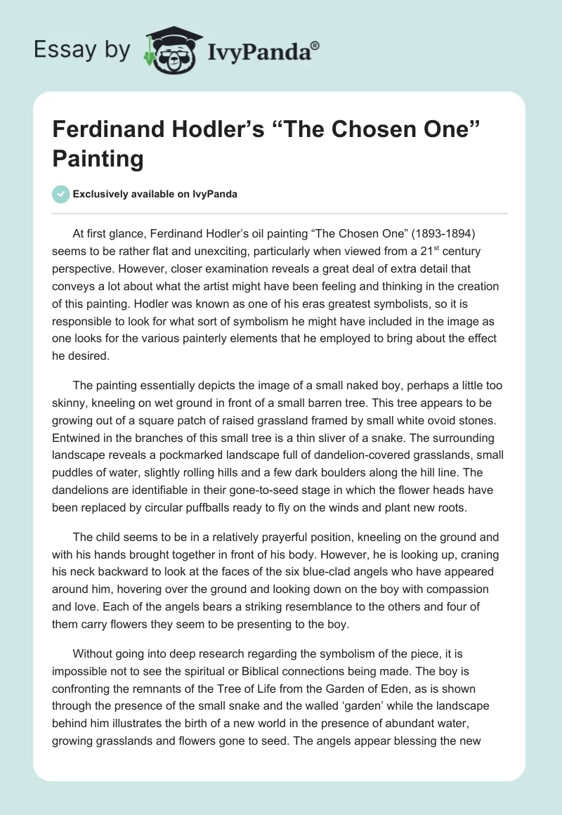 Ferdinand Hodler’s “The Chosen One” Painting. Page 1