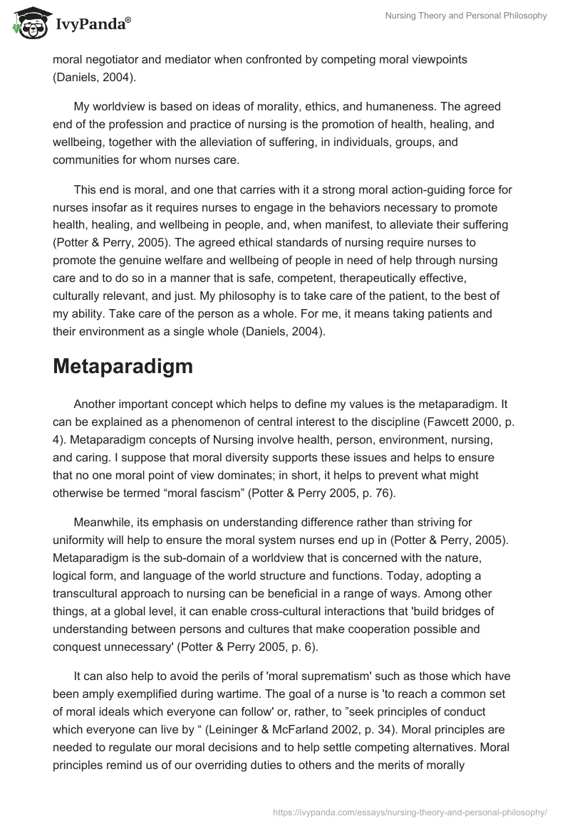 Nursing Theory and Personal Philosophy. Page 2