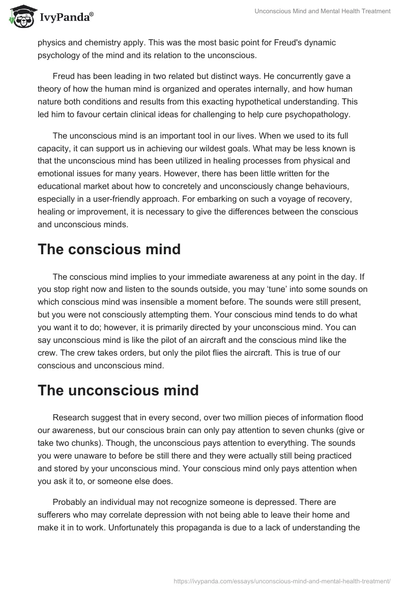 Unconscious Mind and Mental Health Treatment. Page 2