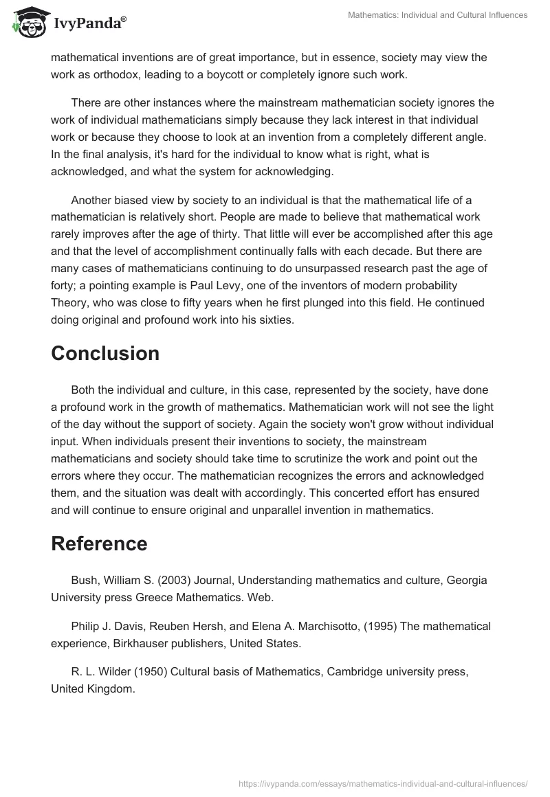 Mathematics: Individual and Cultural Influences. Page 2