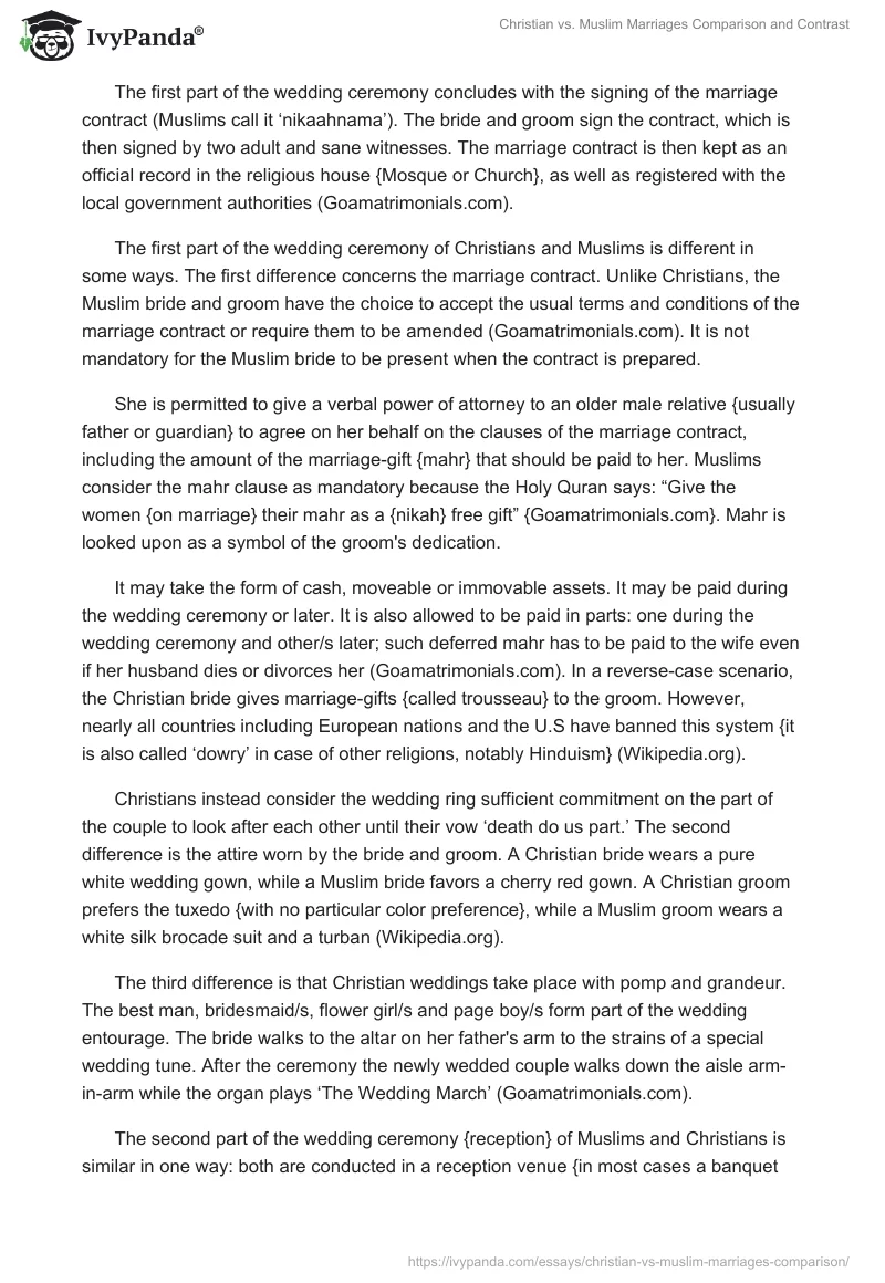 Christian vs. Muslim Marriages Comparison and Contrast. Page 2