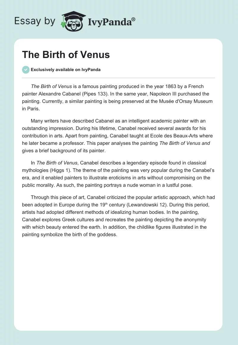 The Birth of Venus. Page 1