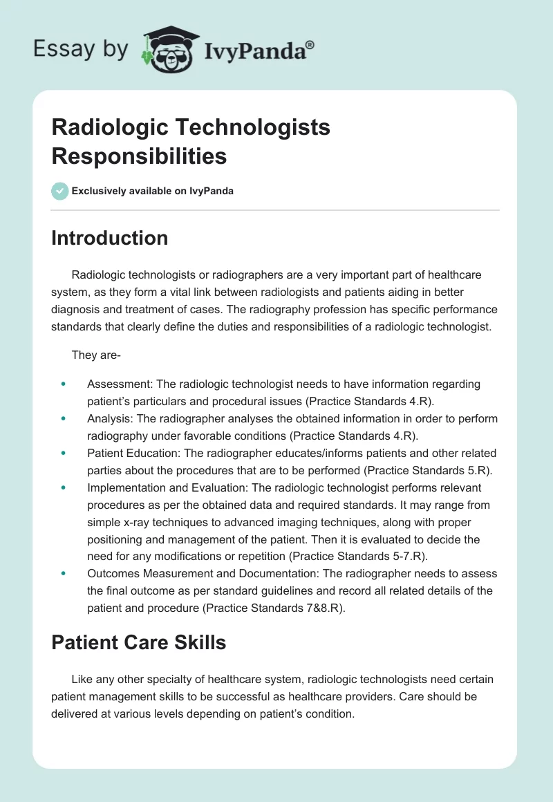 Radiologic Technologists Responsibilities. Page 1