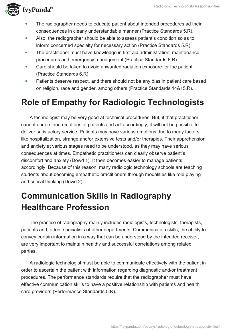 Radiologic Technologists Responsibilities. Page 2