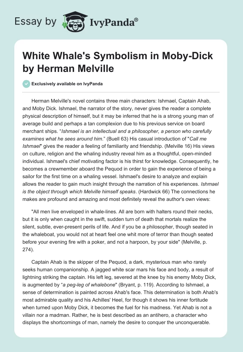 White Whale's Symbolism in "Moby-Dick" by Herman Melville. Page 1