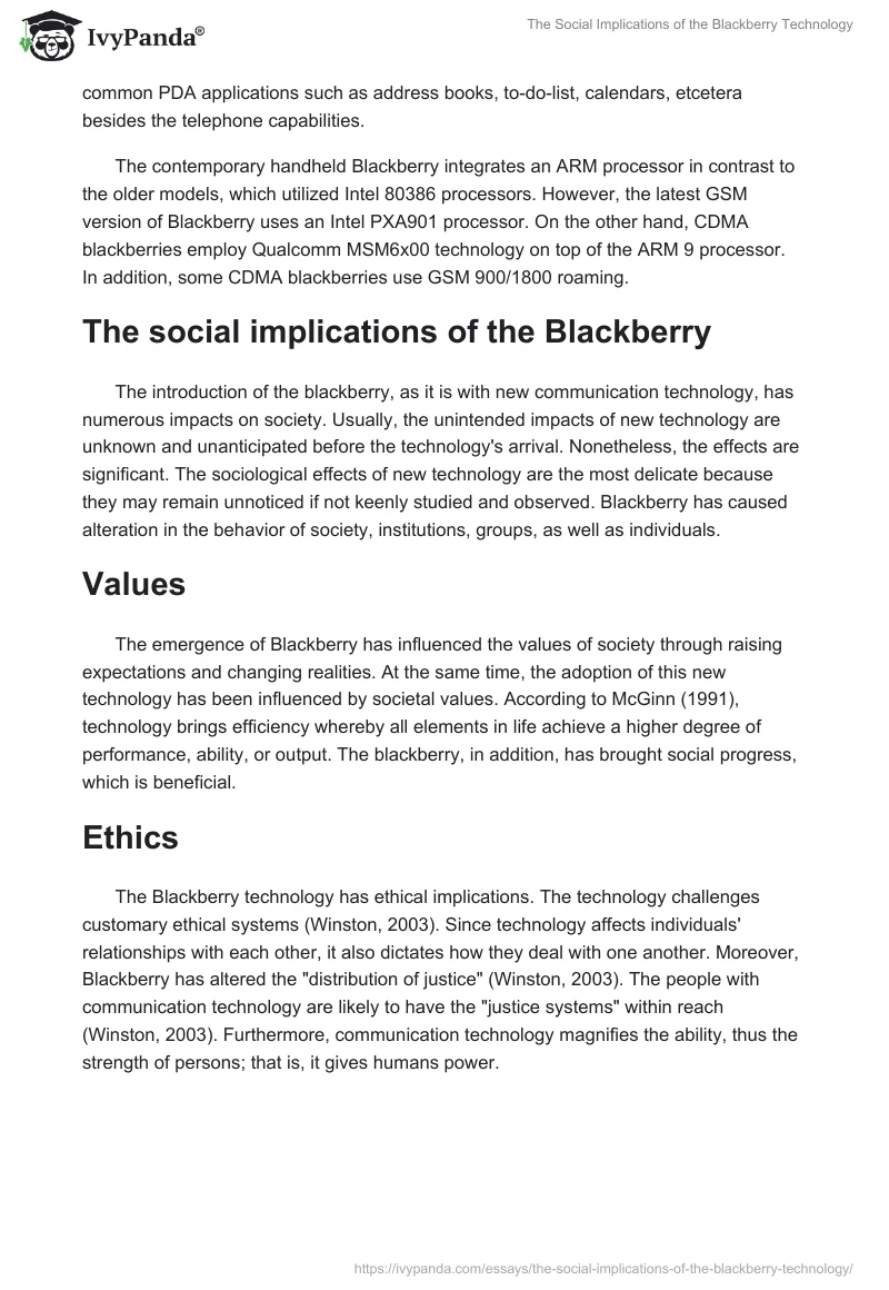 The Social Implications of the Blackberry Technology. Page 2