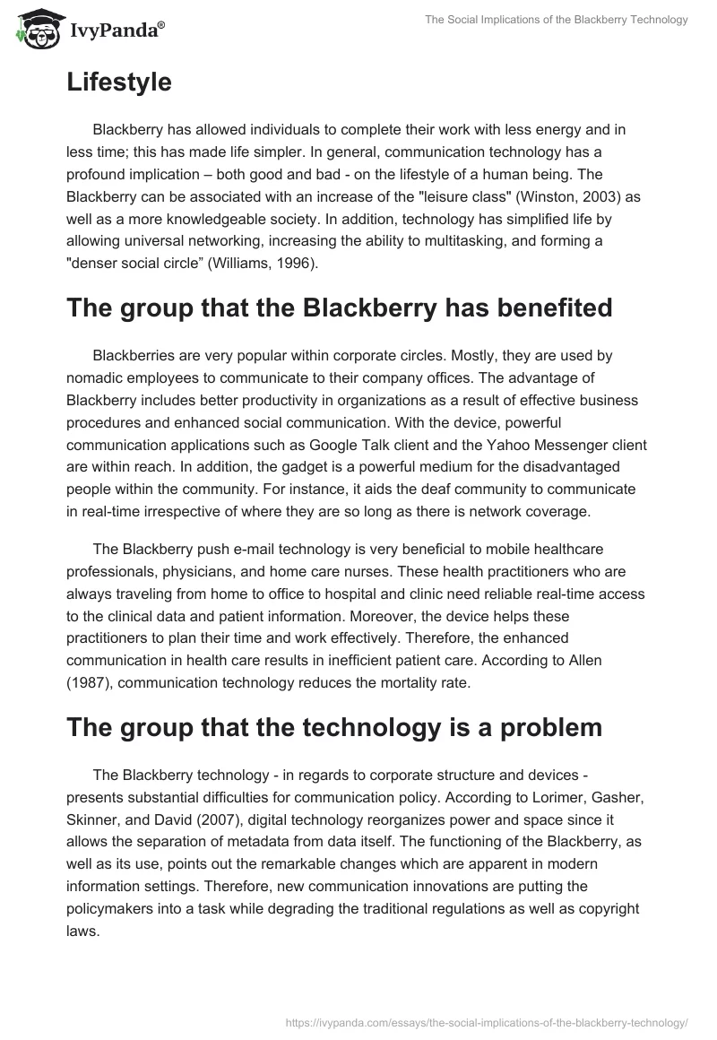 The Social Implications of the Blackberry Technology. Page 3