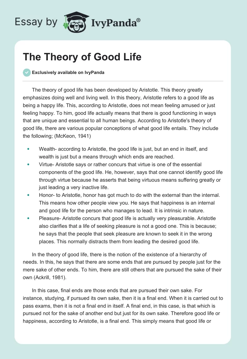 The Theory of Good Life. Page 1