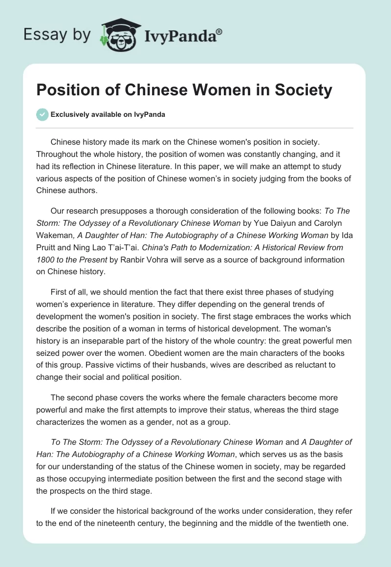 Position of Chinese Women in Society. Page 1