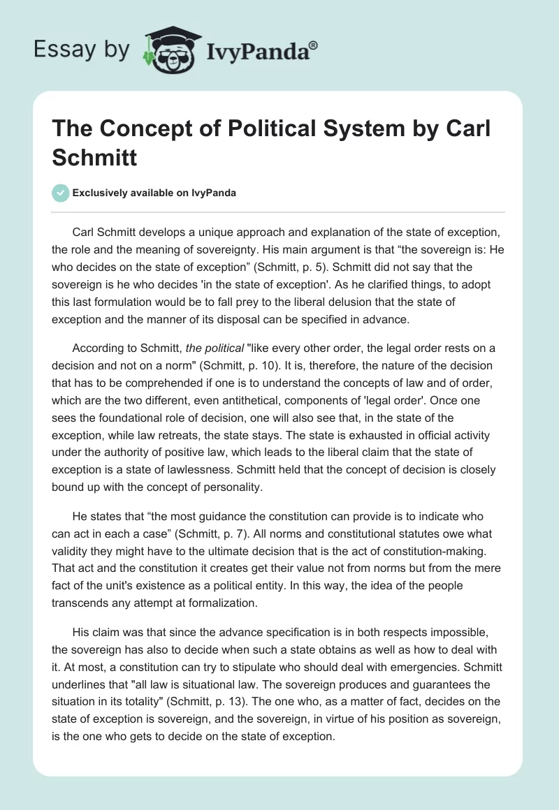 The Concept of Political System by Carl Schmitt. Page 1
