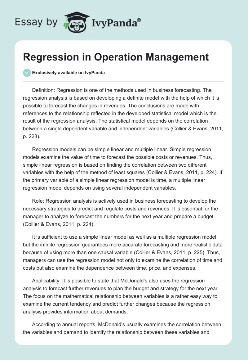 Regression in Operation Management. Page 1