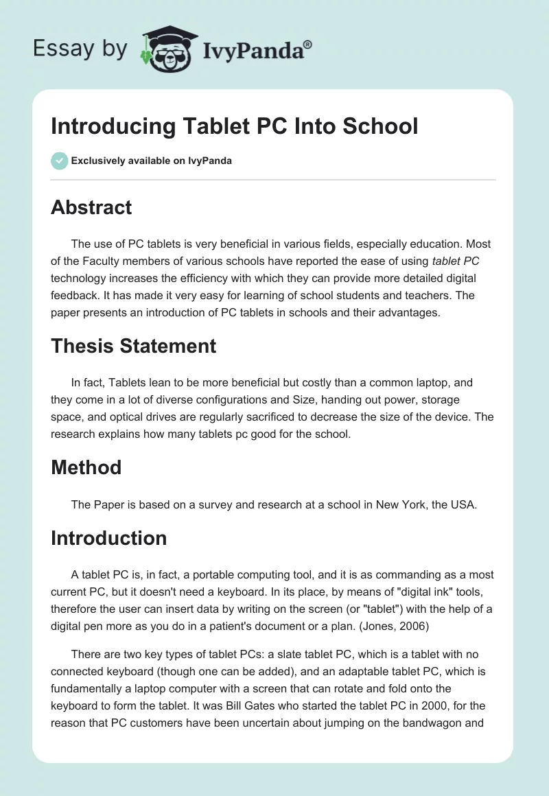 Introducing Tablet PC Into School. Page 1