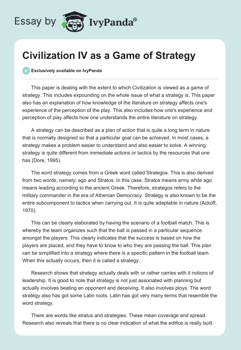 Civilization IV as a Game of Strategy. Page 1