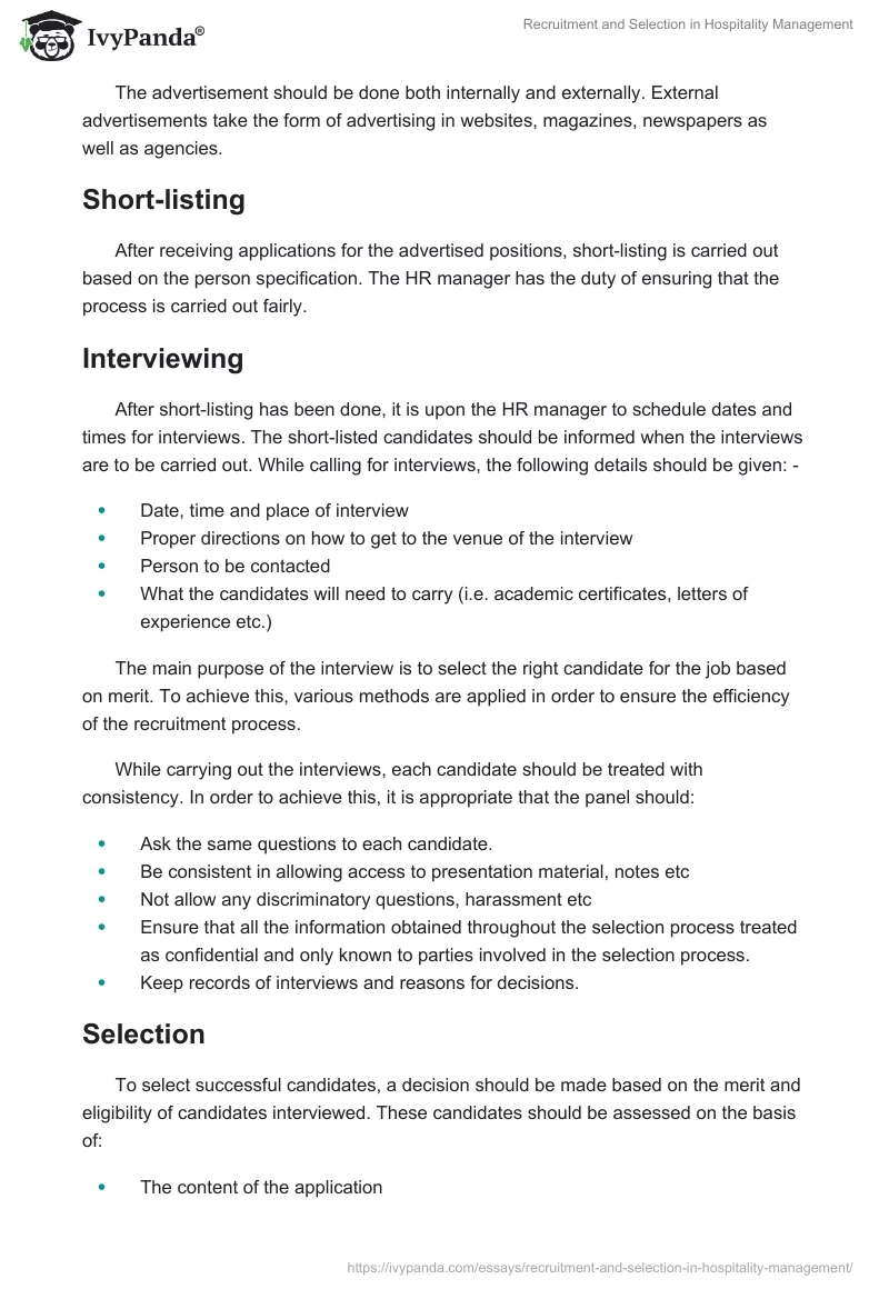 Recruitment and Selection in Hospitality Management. Page 4