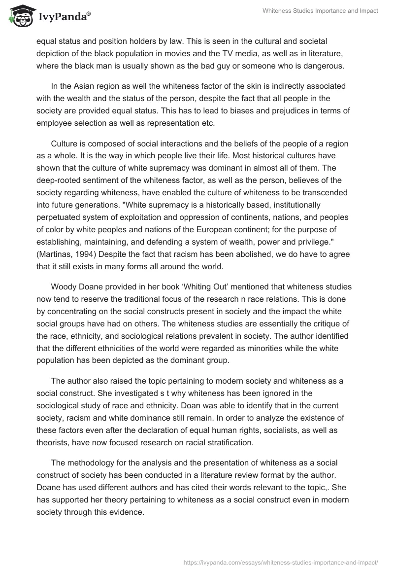 Whiteness Studies Importance and Impact. Page 2