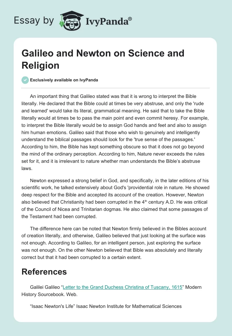 Galileo and Newton on Science and Religion. Page 1