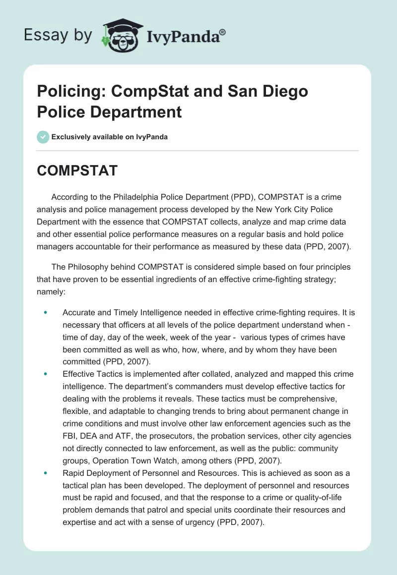 Policing: CompStat and San Diego Police Department. Page 1