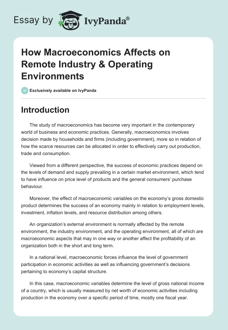 How Macroeconomics Affects on Remote Industry & Operating Environments. Page 1