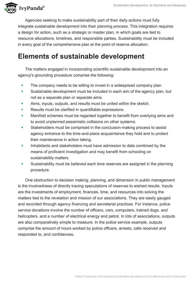 Sustainable Development, Its Elements and Measures. Page 4