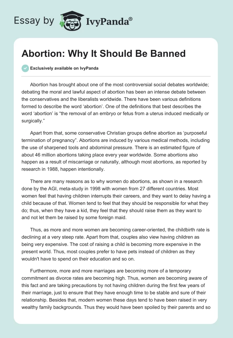 Abortion: Why It Should Be Banned. Page 1