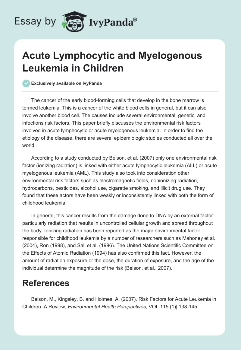 Acute Lymphocytic and Myelogenous Leukemia in Children. Page 1