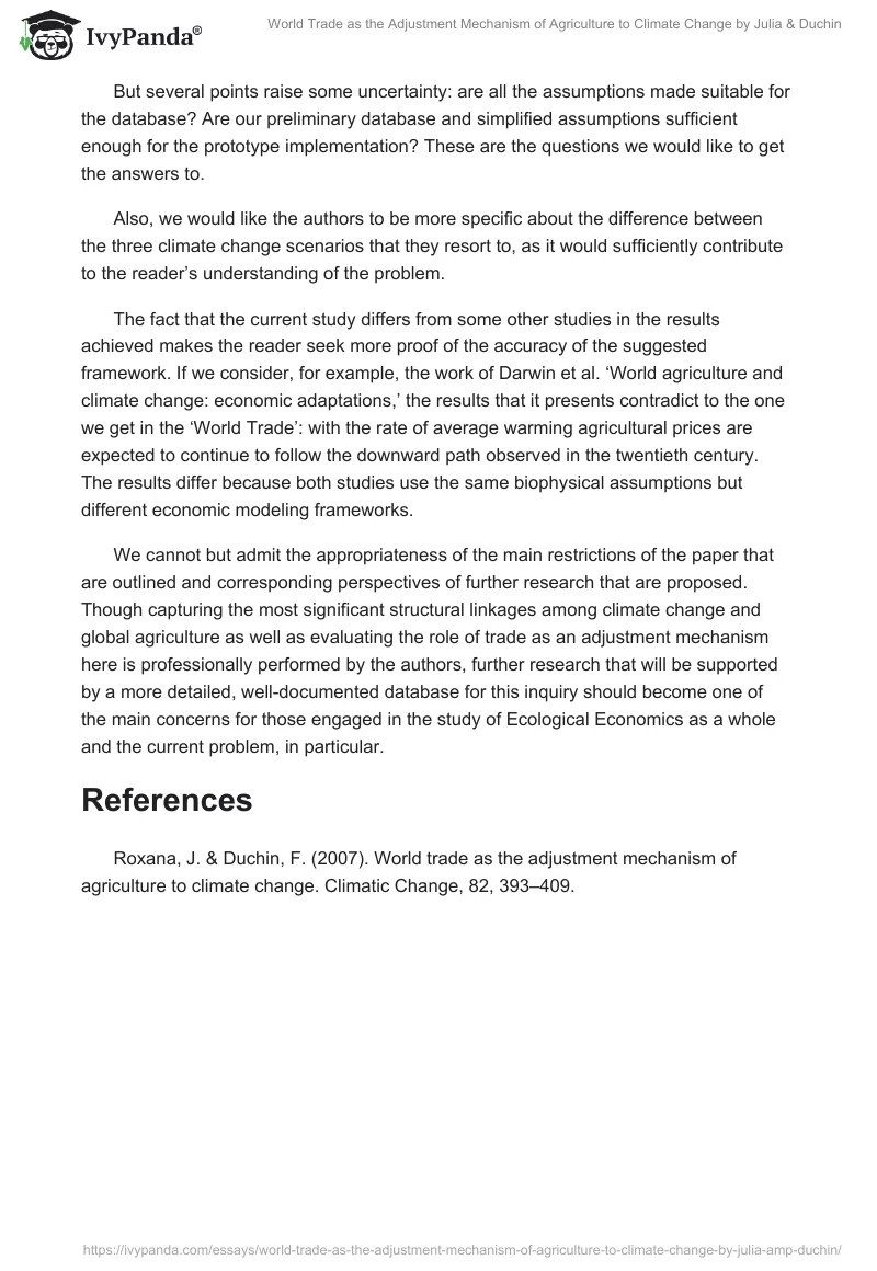 World Trade as the Adjustment Mechanism of Agriculture to Climate Change by Julia & Duchin. Page 2