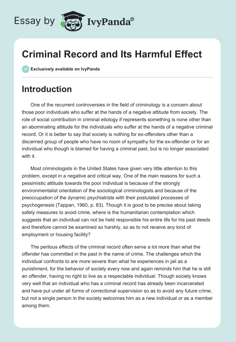 Criminal Record and Its Harmful Effect. Page 1
