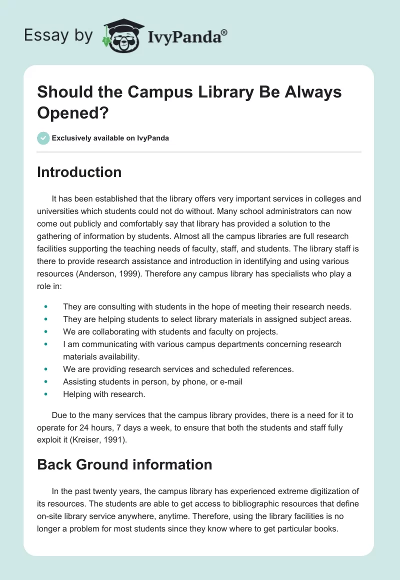 Should the Campus Library Be Always Opened?. Page 1