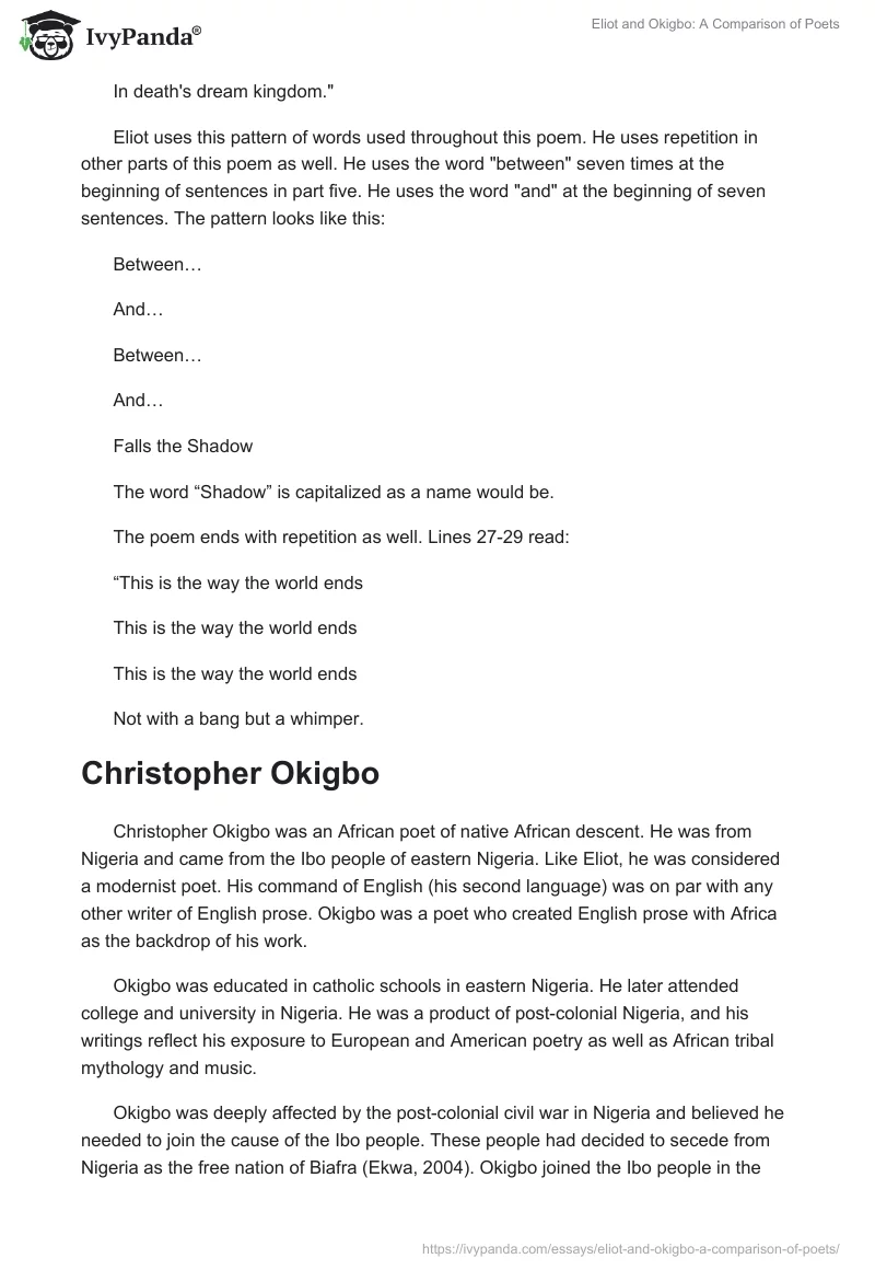 Eliot and Okigbo: A Comparison of Poets. Page 5