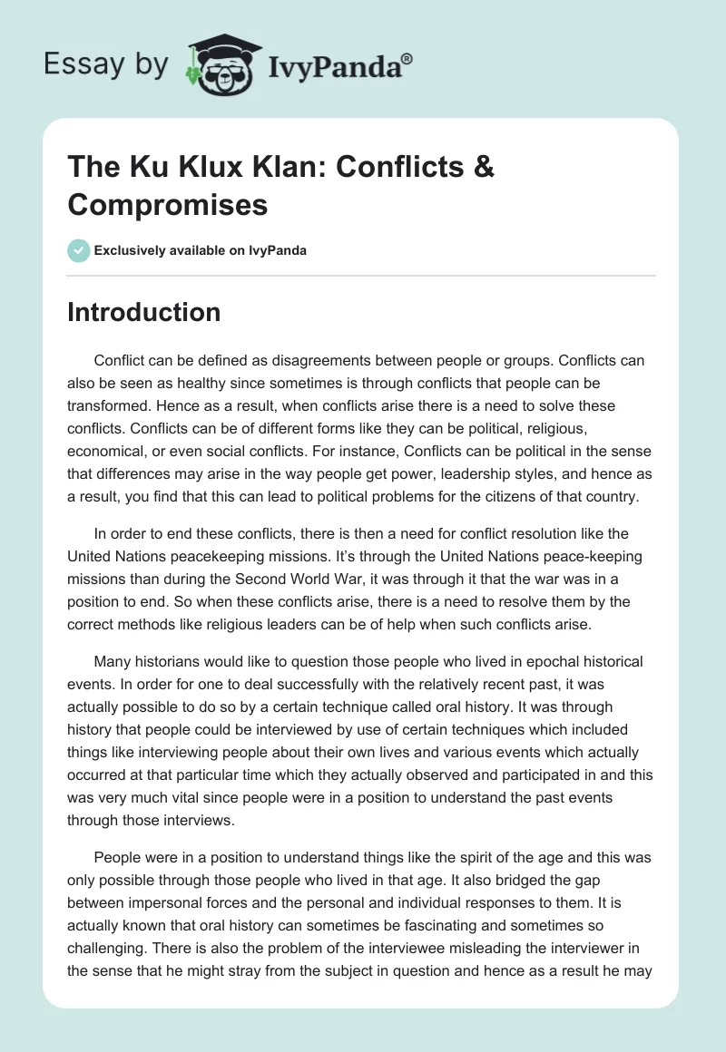 The Ku Klux Klan: Conflicts & Compromises. Page 1