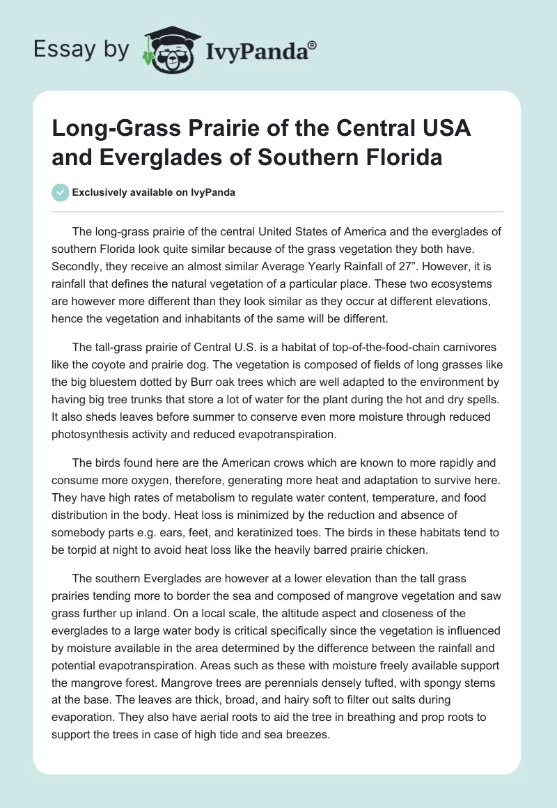 Long-Grass Prairie of the Central USA and Everglades of Southern Florida. Page 1