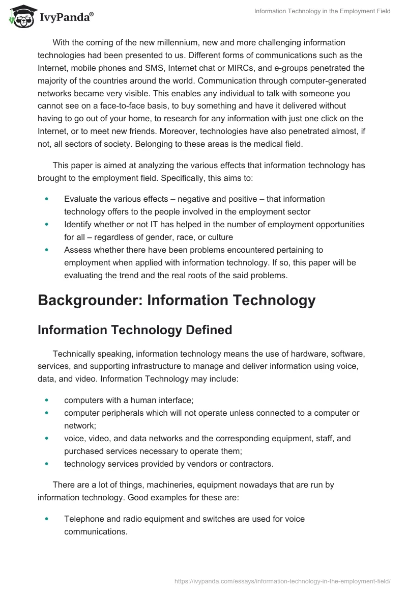 Information Technology in the Employment Field. Page 2