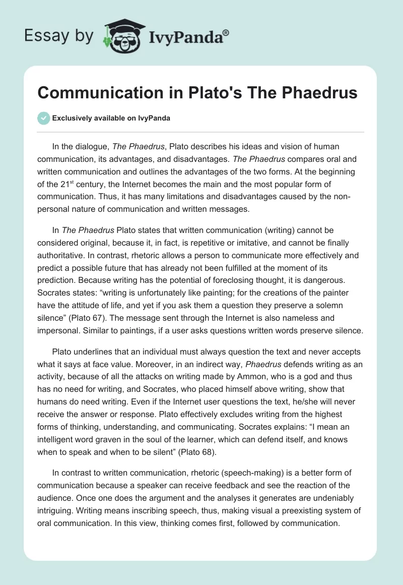 Communication in Plato's "The Phaedrus". Page 1