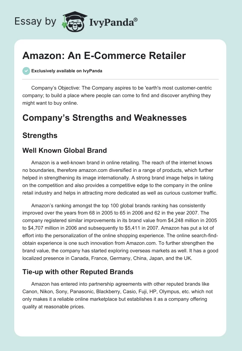 Amazon: An E-Commerce Retailer. Page 1