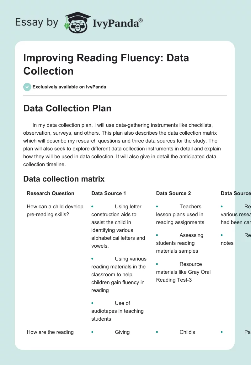 Improving Reading Fluency: Data Collection. Page 1