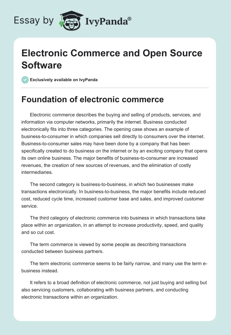Electronic Commerce and Open Source Software. Page 1