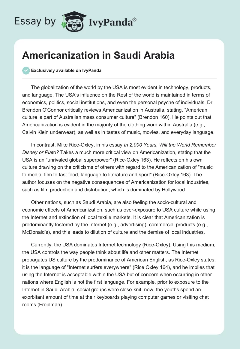 Americanization in Saudi Arabia. Page 1