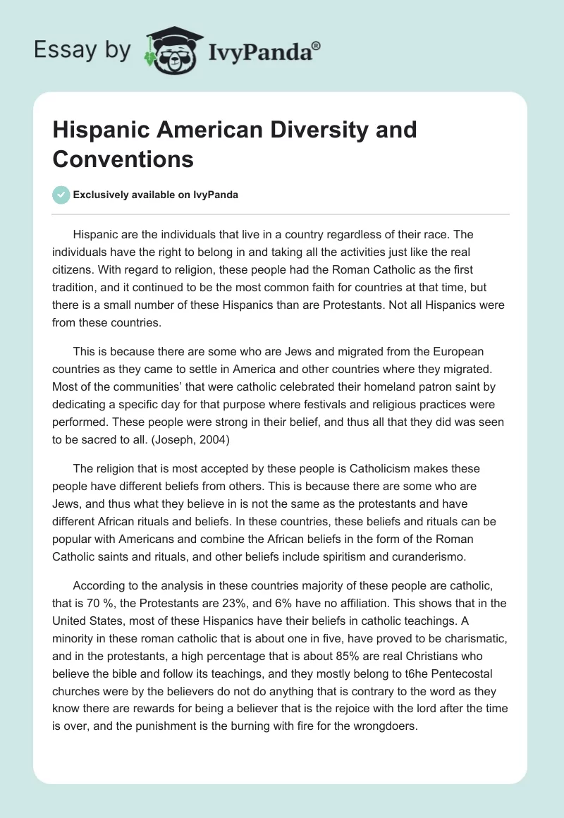 Hispanic American Diversity and Conventions. Page 1
