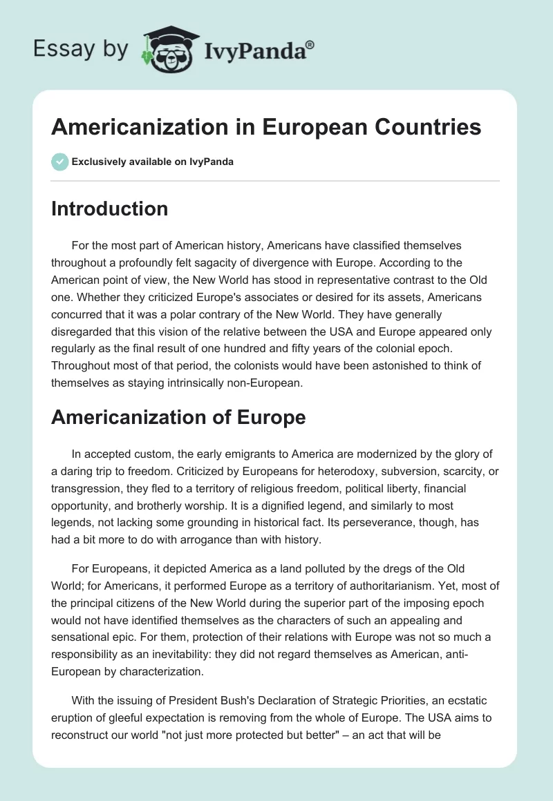 Americanization in European Countries. Page 1