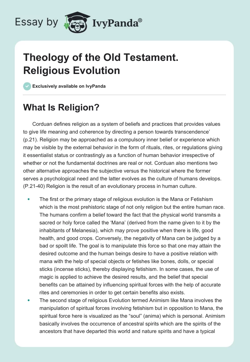Theology of the Old Testament. Religious Evolution. Page 1