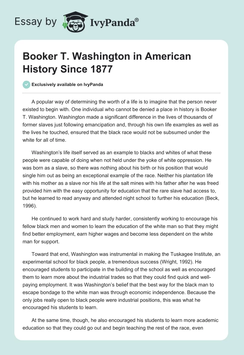 Booker T. Washington in American History Since 1877. Page 1
