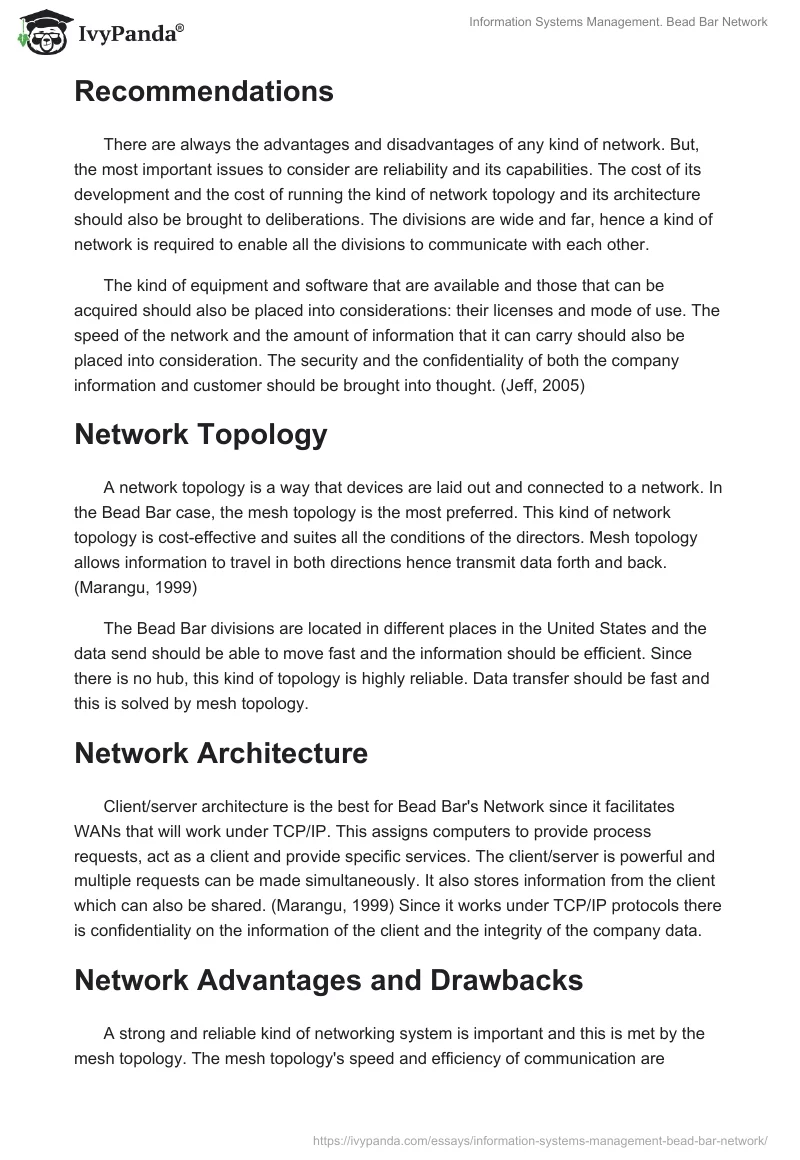 Information Systems Management. Bead Bar Network. Page 2