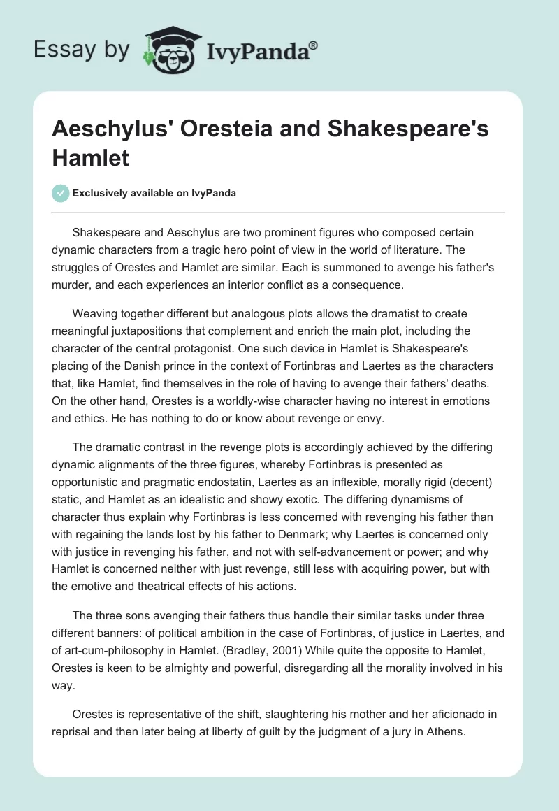 Aeschylus' Oresteia and Shakespeare's Hamlet. Page 1
