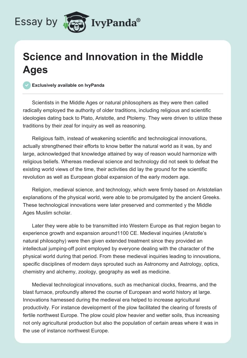 Science and Innovation in the Middle Ages. Page 1