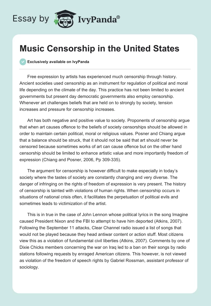 Music Censorship in the United States. Page 1