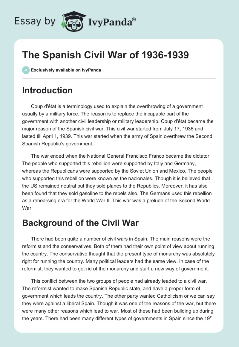 The Spanish Civil War of 1936-1939. Page 1